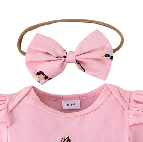 The Goldie - Newborn Baby Girl Bird Print Short Sleeve Top Shorts Headband Set 3PCS