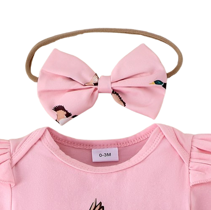 The Goldie - Newborn Baby Girl Bird Print Short Sleeve Top Shorts Headband Set 3PCS