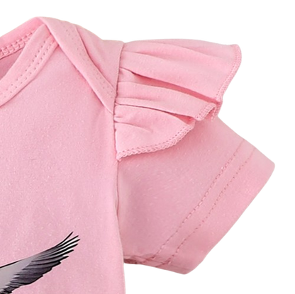 The Goldie - Newborn Baby Girl Bird Print Short Sleeve Top Shorts Headband Set 3PCS