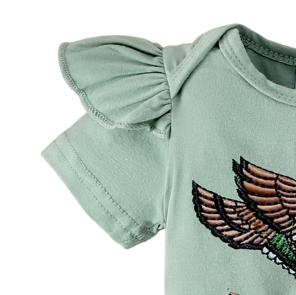 The Goldie - Newborn Baby Girl Bird Print Short Sleeve Top Shorts Headband Set 3PCS