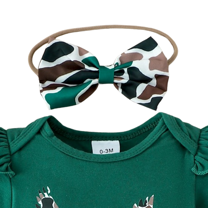 The Goldie - Newborn Baby Girl Bird Print Short Sleeve Top Shorts Headband Set 3PCS