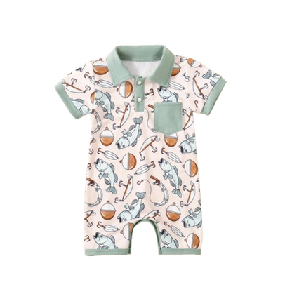 The Danny - Newborn Baby Green Fishing Print Romper Short Sleeve Summer Wear