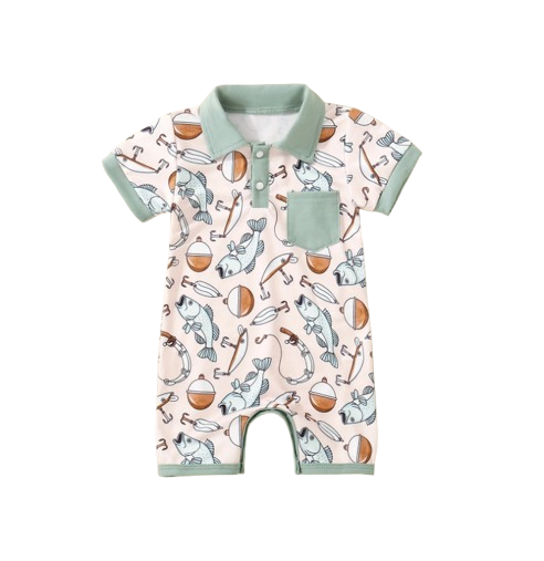The Danny - Newborn Baby Green Fishing Print Romper Short Sleeve Summer Wear