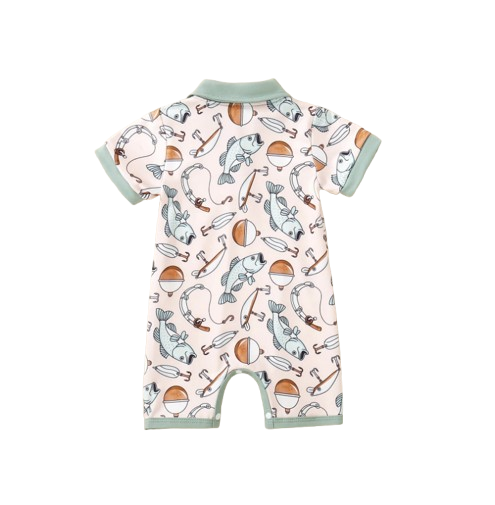The Danny - Newborn Baby Green Fishing Print Romper Short Sleeve Summer Wear