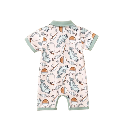 The Danny - Newborn Baby Green Fishing Print Romper Short Sleeve Summer Wear