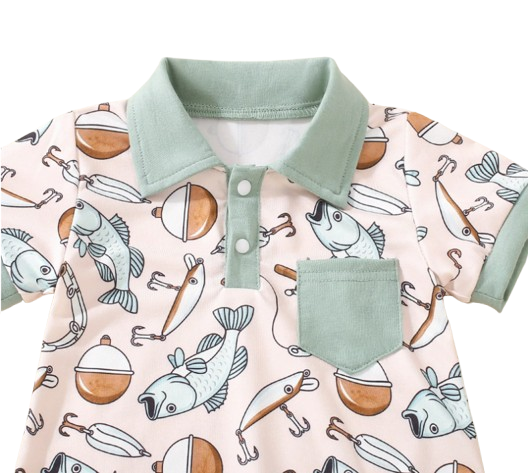 The Danny - Newborn Baby Green Fishing Print Romper Short Sleeve Summer Wear