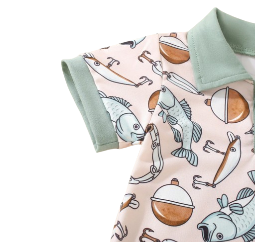 The Danny - Newborn Baby Green Fishing Print Romper Short Sleeve Summer Wear