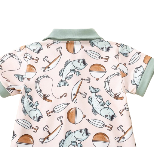 The Danny - Newborn Baby Green Fishing Print Romper Short Sleeve Summer Wear