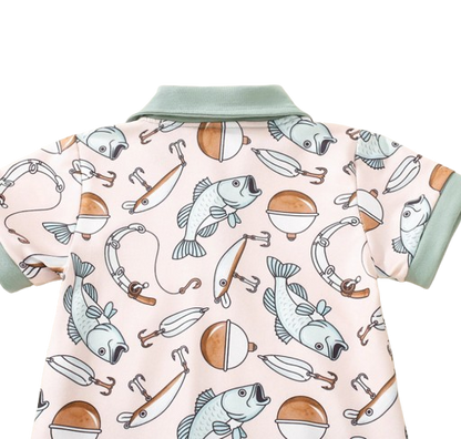 The Danny - Newborn Baby Green Fishing Print Romper Short Sleeve Summer Wear