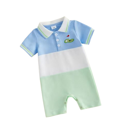 The Jayceon - Baby Boy Golf Embroidered Collared Romper Short Sleeve Summer Outfit