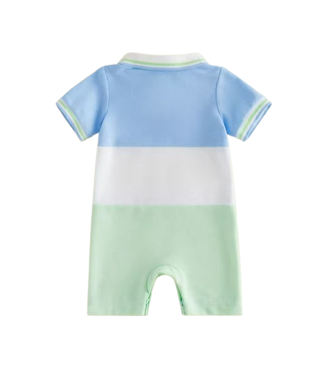 The Jayceon - Baby Boy Golf Embroidered Collared Romper Short Sleeve Summer Outfit