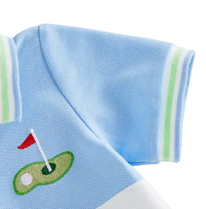 The Jayceon - Baby Boy Golf Embroidered Collared Romper Short Sleeve Summer Outfit