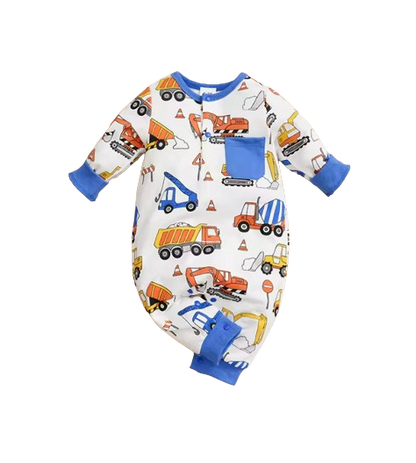 The Kenzo - Baby Engineering Vehicle Print Romper Long Sleeve Cotton Outfit Unisex