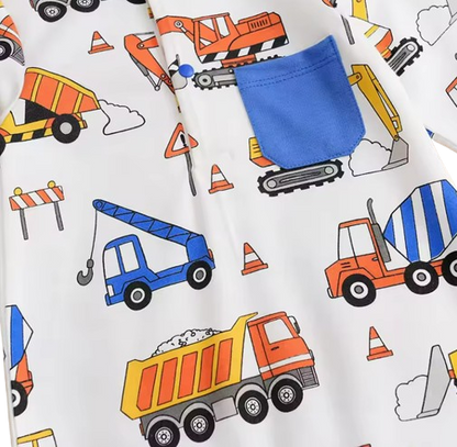 The Kenzo - Baby Engineering Vehicle Print Romper Long Sleeve Cotton Outfit Unisex