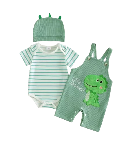 The Nathanael - Baby Boy 3PCS Striped Romper Overall Pants & Hat Summer Outfit