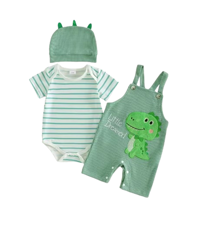 The Nathanael - Baby Boy 3PCS Striped Romper Overall Pants & Hat Summer Outfit