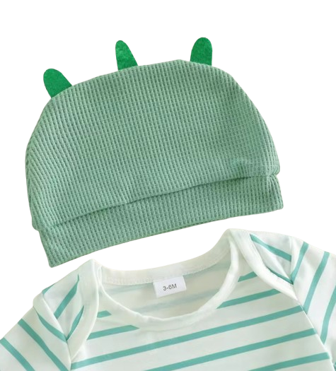 The Nathanael - Baby Boy 3PCS Striped Romper Overall Pants & Hat Summer Outfit