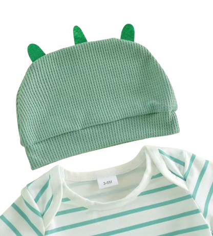 The Nathanael - Baby Boy 3PCS Striped Romper Overall Pants & Hat Summer Outfit