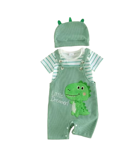 The Nathanael - Baby Boy 3PCS Striped Romper Overall Pants & Hat Summer Outfit
