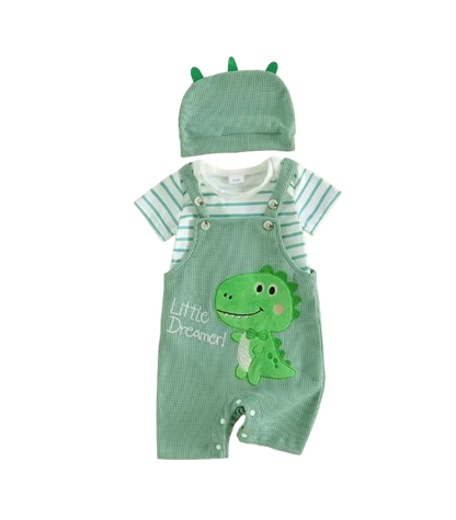 The Nathanael - Baby Boy 3PCS Striped Romper Overall Pants & Hat Summer Outfit