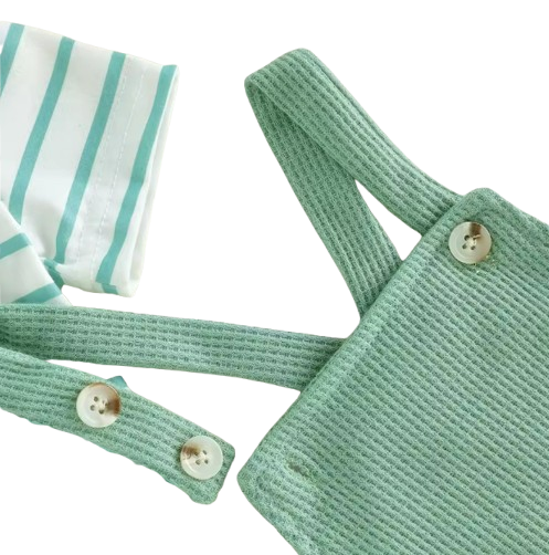 The Nathanael - Baby Boy 3PCS Striped Romper Overall Pants & Hat Summer Outfit
