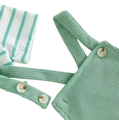 The Nathanael - Baby Boy 3PCS Striped Romper Overall Pants & Hat Summer Outfit