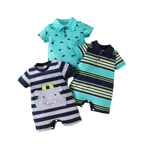 The Raul - Baby Boy Color Block Polo Romper Short Sleeve Cotton Onesie Outfit