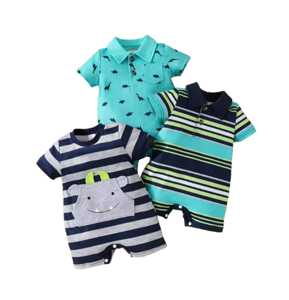 The Raul - Baby Boy Color Block Polo Romper Short Sleeve Cotton Onesie Outfit