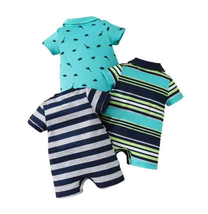 The Raul - Baby Boy Color Block Polo Romper Short Sleeve Cotton Onesie Outfit