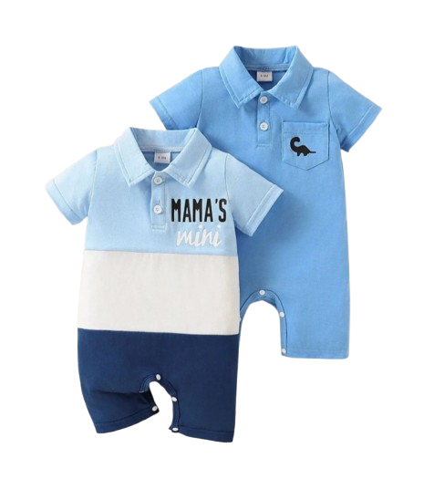 The Izaiah - Baby Boy 2PCS Polo Romper Letter Print Short Sleeve Summer Outfit
