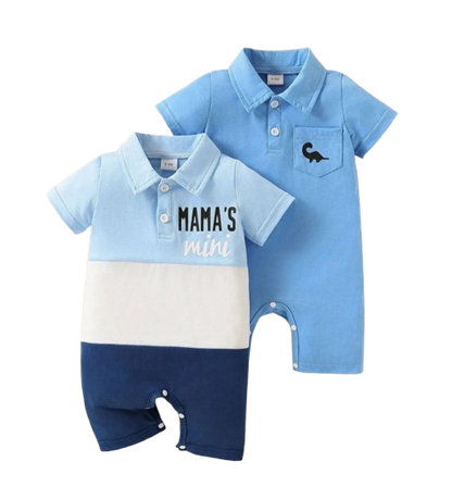 The Izaiah - Baby Boy 2PCS Polo Romper Letter Print Short Sleeve Summer Outfit