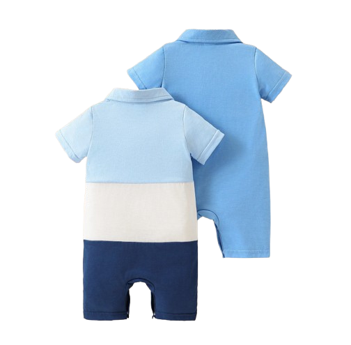 The Izaiah - Baby Boy 2PCS Polo Romper Letter Print Short Sleeve Summer Outfit