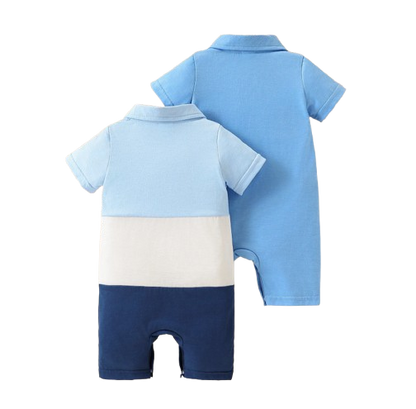 The Izaiah - Baby Boy 2PCS Polo Romper Letter Print Short Sleeve Summer Outfit