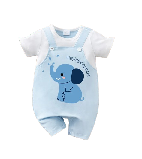 The Shane - Baby Blue Elephant Print Short Sleeve Romper Bodysuit Summer Wear