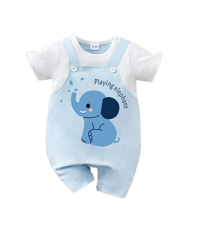 The Shane - Baby Blue Elephant Print Short Sleeve Romper Bodysuit Summer Wear