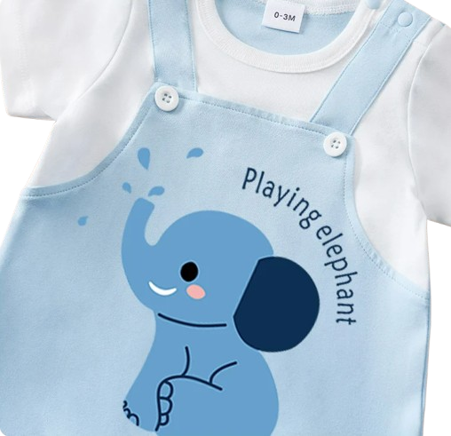 The Shane - Baby Blue Elephant Print Short Sleeve Romper Bodysuit Summer Wear