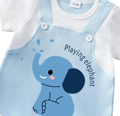 The Shane - Baby Blue Elephant Print Short Sleeve Romper Bodysuit Summer Wear