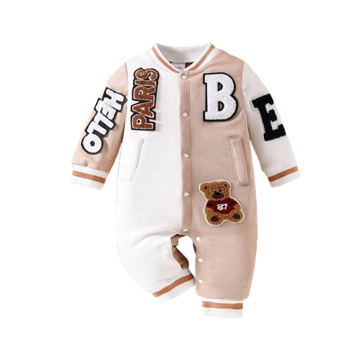 The Ronald - Baby Boy Suede Romper 3D Letter Embroidery Long Sleeve Winter Outfit