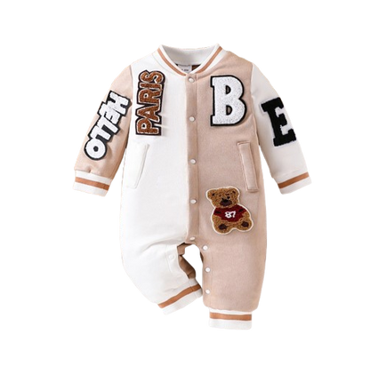 The Ronald - Baby Boy Suede Romper 3D Letter Embroidery Long Sleeve Winter Outfit