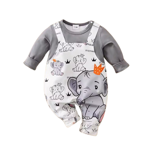 The Memphis - Newborn Baby Boy Elephant Print Suspender Romper Long Sleeve Outfit