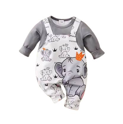 The Memphis - Newborn Baby Boy Elephant Print Suspender Romper Long Sleeve Outfit