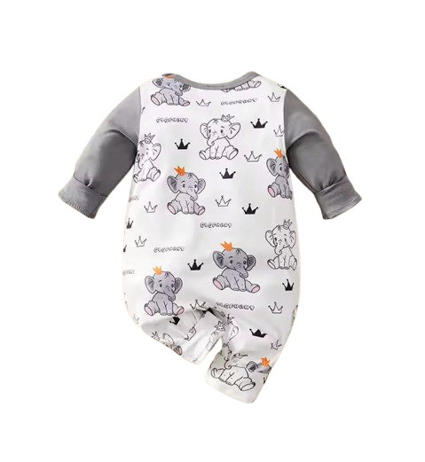 The Memphis - Newborn Baby Boy Elephant Print Suspender Romper Long Sleeve Outfit