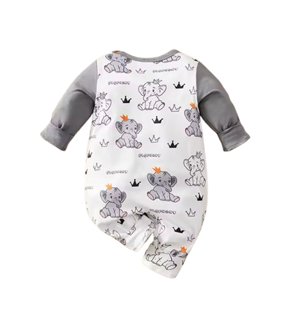 The Memphis - Newborn Baby Boy Elephant Print Suspender Romper Long Sleeve Outfit