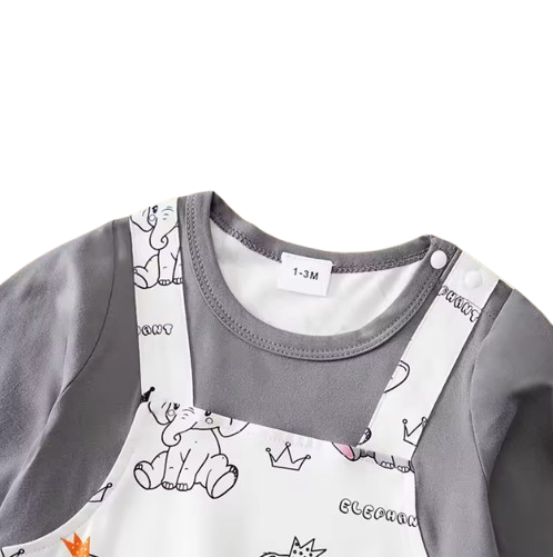 The Memphis - Newborn Baby Boy Elephant Print Suspender Romper Long Sleeve Outfit