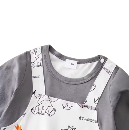 The Memphis - Newborn Baby Boy Elephant Print Suspender Romper Long Sleeve Outfit