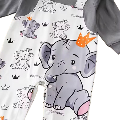 The Memphis - Newborn Baby Boy Elephant Print Suspender Romper Long Sleeve Outfit