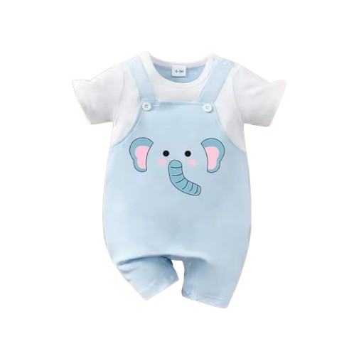 The Amias - Baby Boy Girl Elephant Print Romper Short Sleeve Summer Outfit