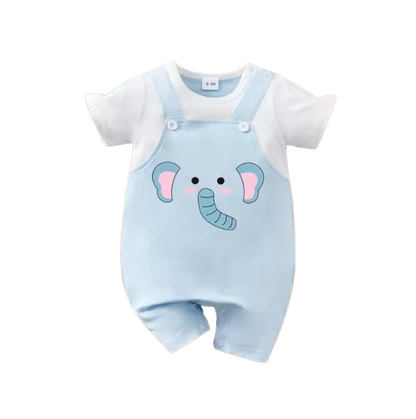 The Amias - Baby Boy Girl Elephant Print Romper Short Sleeve Summer Outfit