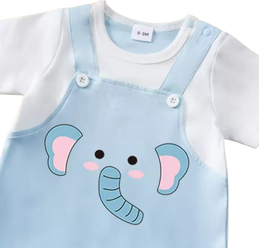 The Amias - Baby Boy Girl Elephant Print Romper Short Sleeve Summer Outfit