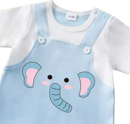 The Amias - Baby Boy Girl Elephant Print Romper Short Sleeve Summer Outfit